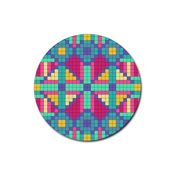 Checkerboard Squares Abstract Texture Patterns Rubber Coaster (Round)