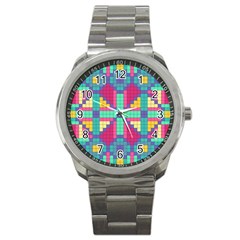 Checkerboard Squares Abstract Texture Patterns Sport Metal Watch by Apen