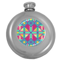 Checkerboard Squares Abstract Texture Patterns Round Hip Flask (5 Oz) by Apen