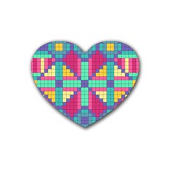 Checkerboard Squares Abstract Texture Patterns Rubber Coaster (heart) by Apen