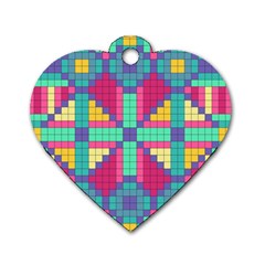 Checkerboard Squares Abstract Texture Patterns Dog Tag Heart (one Side) by Apen