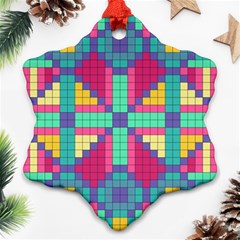 Checkerboard Squares Abstract Texture Patterns Snowflake Ornament (two Sides) by Apen