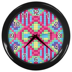 Checkerboard Squares Abstract Texture Pattern Wall Clock (black) by Apen