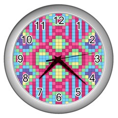 Checkerboard Squares Abstract Texture Pattern Wall Clock (silver) by Apen