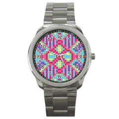 Checkerboard Squares Abstract Texture Pattern Sport Metal Watch by Apen