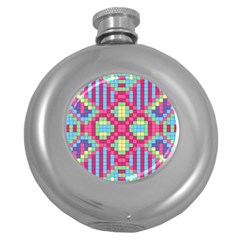 Checkerboard Squares Abstract Texture Pattern Round Hip Flask (5 Oz) by Apen