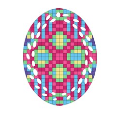 Checkerboard Squares Abstract Texture Pattern Oval Filigree Ornament (two Sides) by Apen