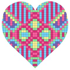 Checkerboard Squares Abstract Texture Pattern Wooden Puzzle Heart by Apen