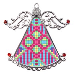 Checkerboard Squares Abstract Texture Pattern Metal Angel With Crystal Ornament by Apen