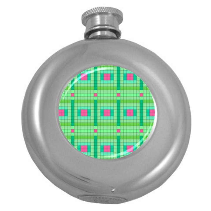 Checkerboard Squares Abstract Round Hip Flask (5 oz)