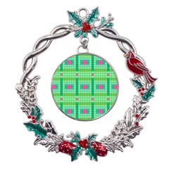 Checkerboard Squares Abstract Metal X mas Wreath Holly Leaf Ornament