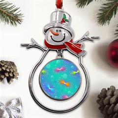 Non Seamless Pattern Blues Bright Metal Snowman Ornament