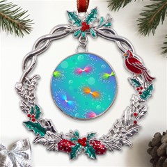 Non Seamless Pattern Blues Bright Metal X mas Wreath Holly Leaf Ornament by Dutashop