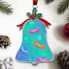 Non Seamless Pattern Blues Bright Metal Holly Leaf Bell Ornament