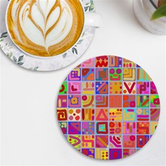 Colourful Abstract Shapes Uv Print Round Tile Coaster by Pakjumat