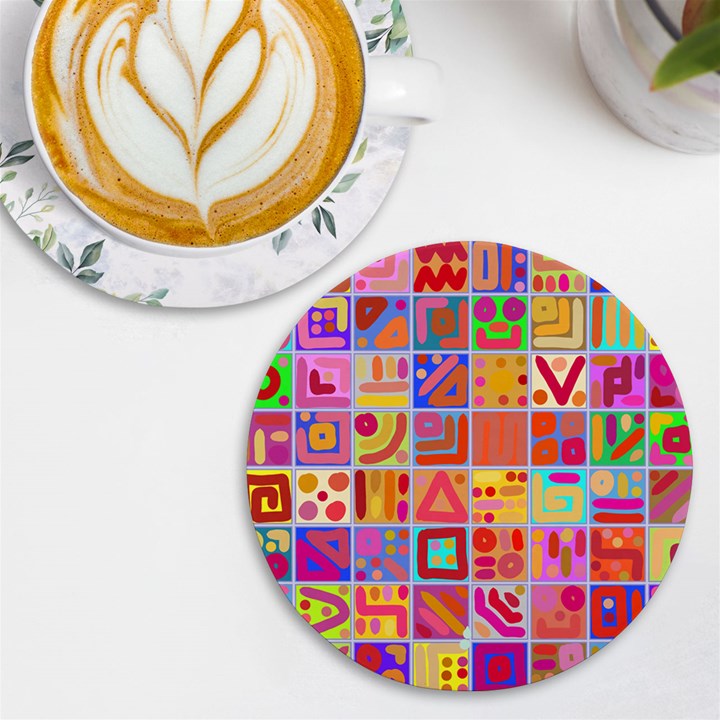 Colourful Abstract Shapes UV Print Round Tile Coaster