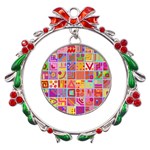 Colourful Abstract Shapes Metal X mas Wreath Ribbon Ornament Front