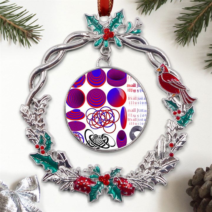 Illusion Optical Illusion Pattern Metal X mas Wreath Holly leaf Ornament