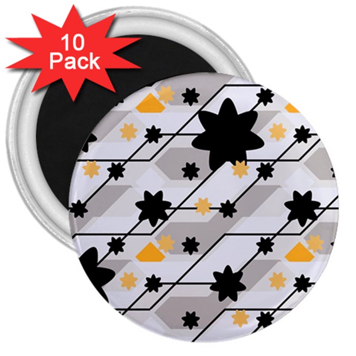 Flower Shape Abstract Pattern 3  Magnets (10 pack) 