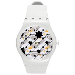 Flower Shape Abstract Pattern Round Plastic Sport Watch (m) by Modalart