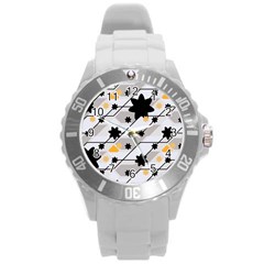 Flower Shape Abstract Pattern Round Plastic Sport Watch (l) by Modalart