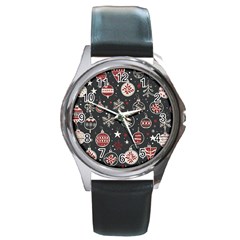 Christmas Decoration Winter Xmas Round Metal Watch by Modalart