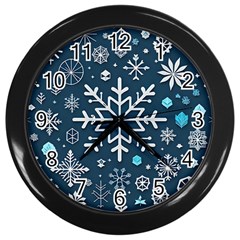 Snowflakes Pattern Wall Clock (black) by Modalart