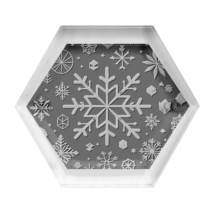 Snowflakes Pattern Hexagon Wood Jewelry Box