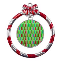 Christmas Background Paper Metal Red Ribbon Round Ornament by Modalart