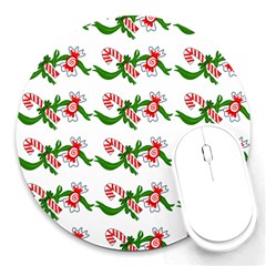 Sweet Christmas Candy Cane Round Mousepad by Modalart