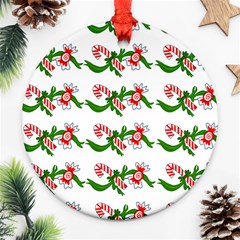 Sweet Christmas Candy Cane Round Ornament (two Sides)