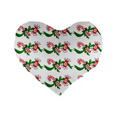 Sweet Christmas Candy Cane Standard 16  Premium Flano Heart Shape Cushions by Modalart