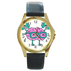 Brain Motivation Mental Activity Round Gold Metal Watch by Modalart