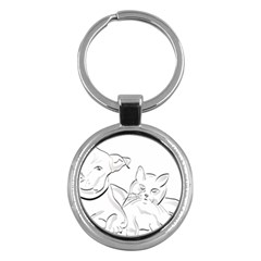 Dog Cat Domestic Animal Silhouette Key Chain (Round)