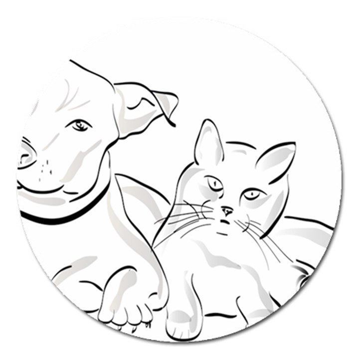 Dog Cat Domestic Animal Silhouette Magnet 5  (Round)