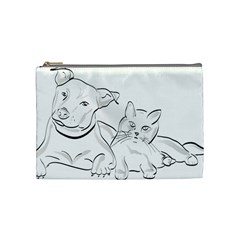 Dog Cat Domestic Animal Silhouette Cosmetic Bag (Medium)