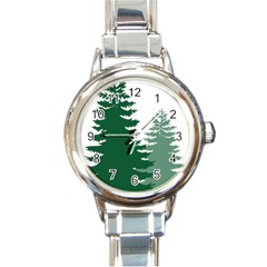 Pine Trees Spruce Tree Round Italian Charm Watch by Modalart