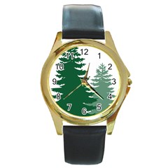 Pine Trees Spruce Tree Round Gold Metal Watch by Modalart