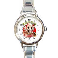 Ramen Cat Noodles Cute Japanes Round Italian Charm Watch by Modalart