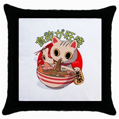 Ramen Cat Noodles Cute Japanes Throw Pillow Case (black) by Modalart