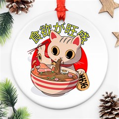 Ramen Cat Noodles Cute Japanes Round Ornament (two Sides) by Modalart