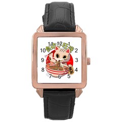 Ramen Cat Noodles Cute Japanes Rose Gold Leather Watch  by Modalart