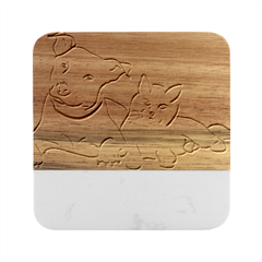 Dog Cat Domestic Animal Silhouette Marble Wood Coaster (Square)