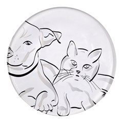 Dog Cat Domestic Animal Silhouette Round Glass Fridge Magnet (4 pack)