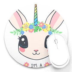 Unicorn Rabbit Hare Wreath Cute Round Mousepad by Modalart