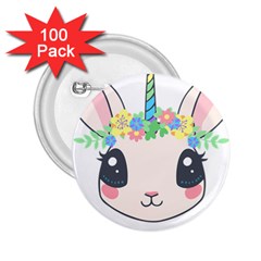 Unicorn Rabbit Hare Wreath Cute 2 25  Buttons (100 Pack)  by Modalart