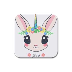 Unicorn Rabbit Hare Wreath Cute Rubber Square Coaster (4 Pack) by Modalart