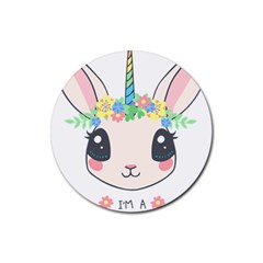 Unicorn Rabbit Hare Wreath Cute Rubber Coaster (round) by Modalart