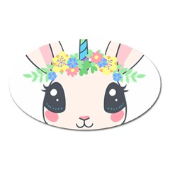 Unicorn Rabbit Hare Wreath Cute Oval Magnet by Modalart