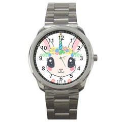 Unicorn Rabbit Hare Wreath Cute Sport Metal Watch by Modalart